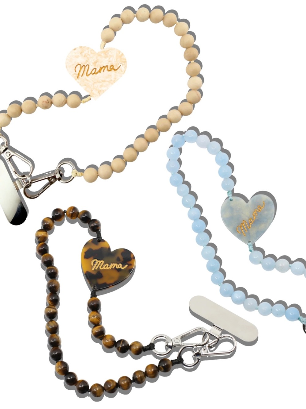 NWT Anthropologie Solar Escape Mama Heart Beaded Bracelet Phone Chain in Blue